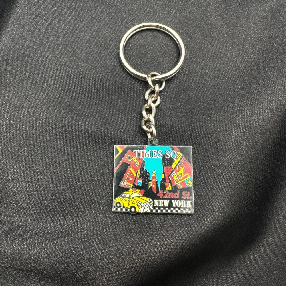 Vintage 80s Times So New York City Keychain 42nd St Yellow Taxi Souvenir Jewelry